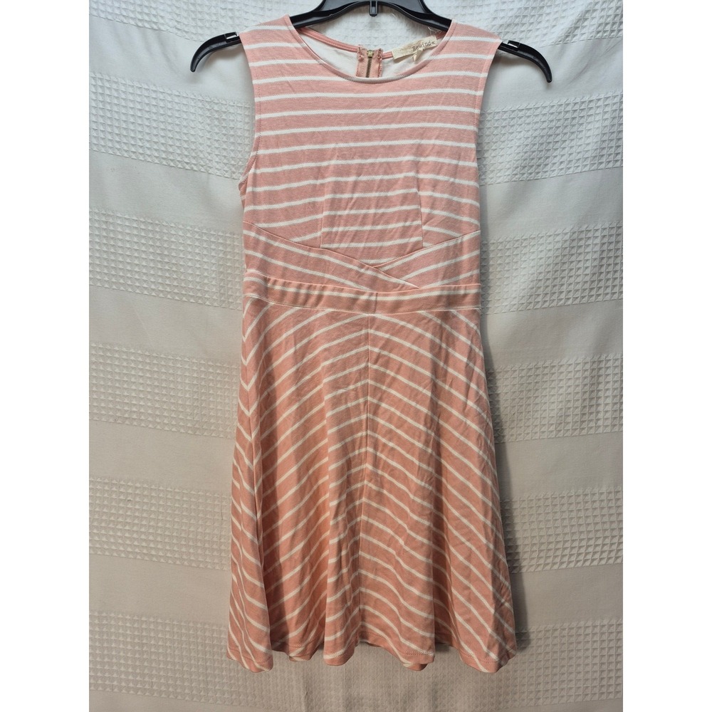 Rewind Dress Womens Size XS Pink White Stripe Mini Crew Neck Sleeveless Zip 7375